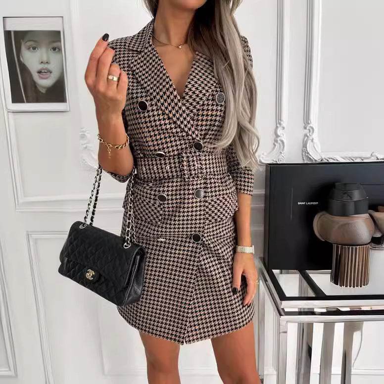 Fashion Printing Plaid mini Blazer Dress Women - EX-STOCK Canada