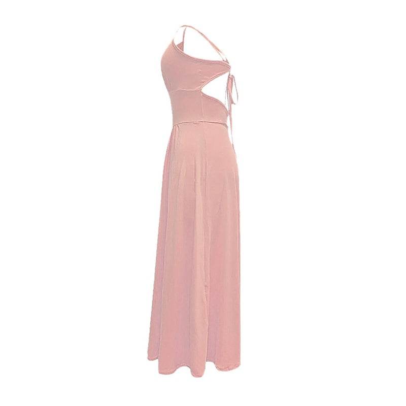 Elegant V Neck Summer Maxi Slit Dress Spaghetti Strap High Slit Long Dress - EX-STOCK Canada