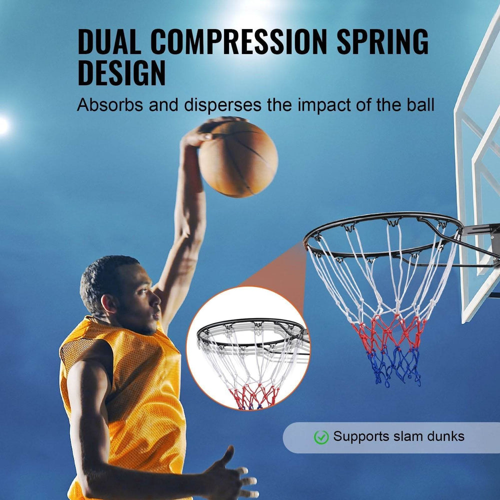 Basketball Rim, Wall Door Mounted Basketball Hoop, Heavy Duty Q235 Basketball Flex Rim Goal Replacement With Net And Double Spring, Standard 18 Indoor Outdoor Hanging Hoop For Kids Adults - EX-STOCK Canada