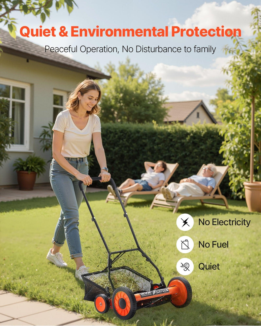 Cortacésped manual de carrete con empuje, 5 cuchillas, altura ajustable, recogedor de césped, 4 ruedasEX-STOCK Canada