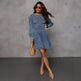 Elegant Patchwork Waist-slimming Women's Denim Long Sleeve Dress - EX-STOCK Canada