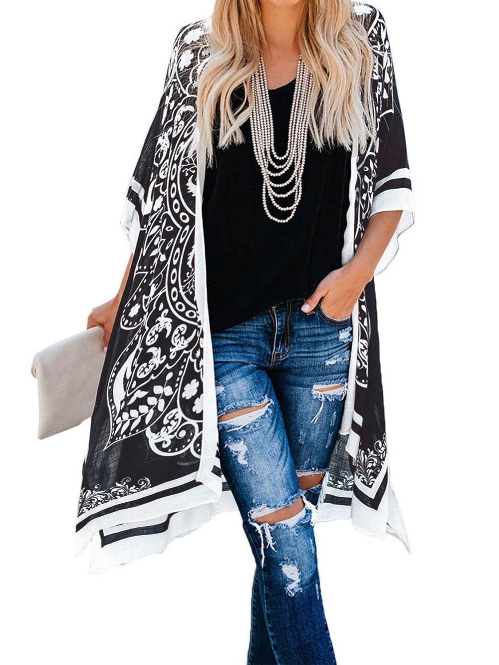 Spring Summer Printed Sun Protection Beach Kimono Cardigan Blouse top Women - EX-STOCK Canada