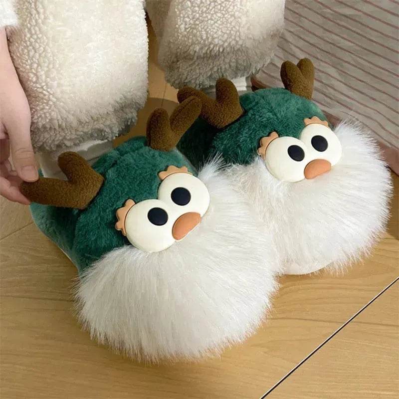 Cute Cartoon Christmas Deer Cotton Shoes Winter Indoor Floor Home Slippers Half-covered Heel Warm Plush Shoes Women - EX-STOCK Canada