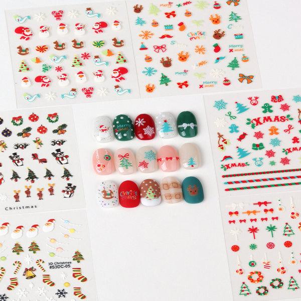 30sheet GlossyBlossom 3D Christmas Nail Stickers – Korean Made Holiday Nail Art Decals For Festive DIY Manicure, Santa, Reindeer, Snowflake & Tree Designs EX-STOCK Canada