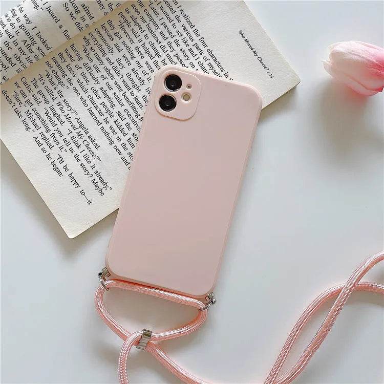 Solid Color Diagonal Lanyard Phone Case Silicone Couple Phone Case - EX-STOCK Canada