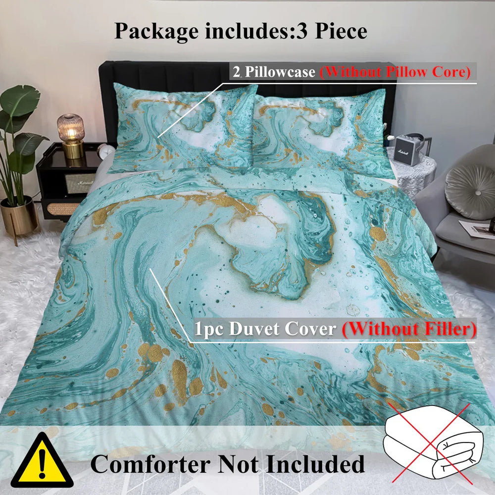 Chic Girly Marble Duvet Cover Mint Gold Glitter Turquoise Bedding Comforter Set Abstract Aqua Teel Blue Duvet Cover EX-STOCK Canada