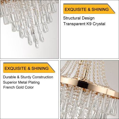 Golden Crystal Chandelier, Large Modern Luxury Chandelier For Living Room, Dining Room, Bedroom, Hallway - Bulb Not Included - EX-STOCK Canada