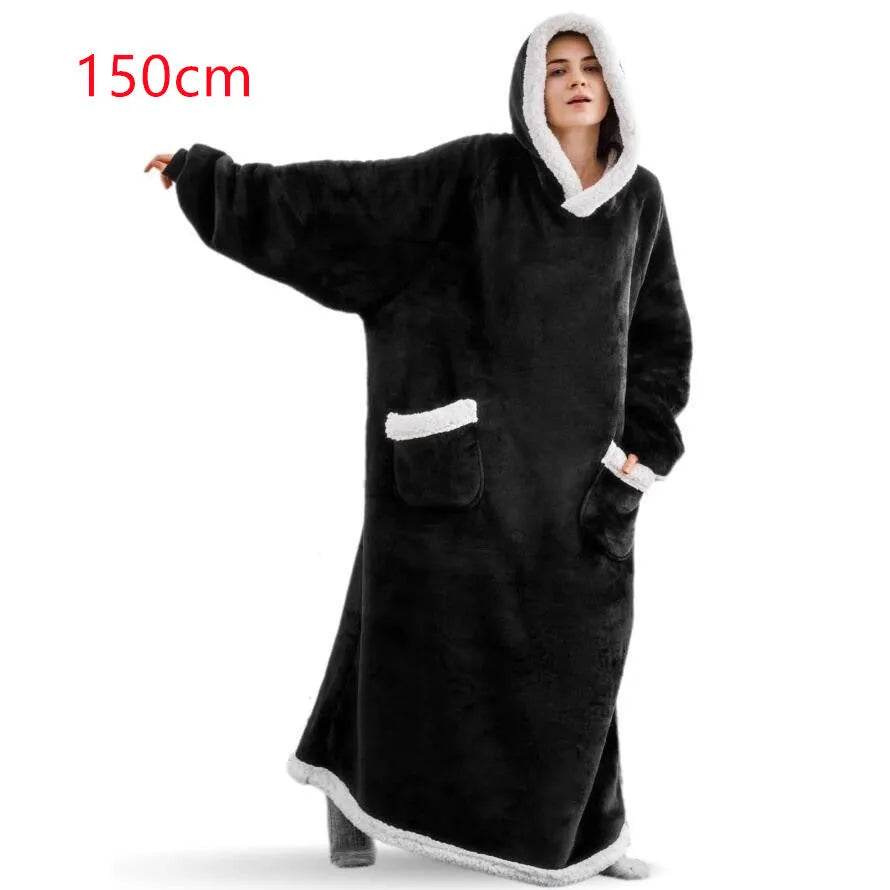 Fleece Oversized Hoodie Blanket Winter Warm Home Clothes Women Men Oversized Pullover With Pockets - EX-STOCK Canada