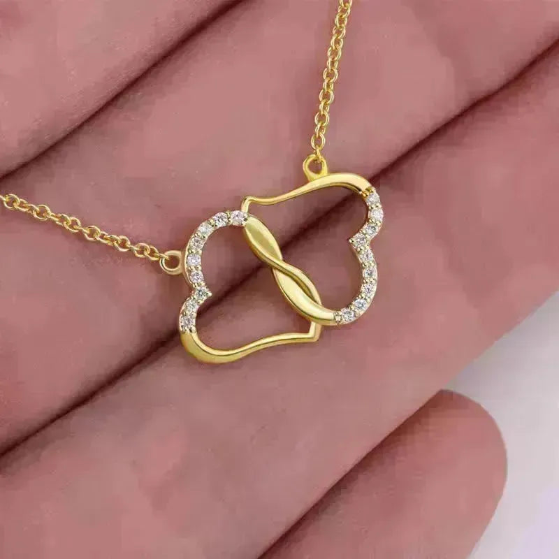 Collier d'amour à double coeur à double coeur avec strass de strass de zircon Mère Mère Valentin Cadeau