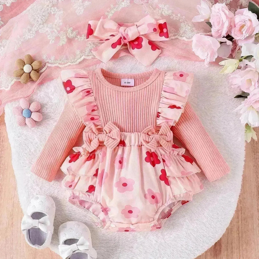 Pantaloni da pagliaccio monopezzo abito da copricapo per copricapo per bambina un pagliaccetto rosa casual con cravatta da arco