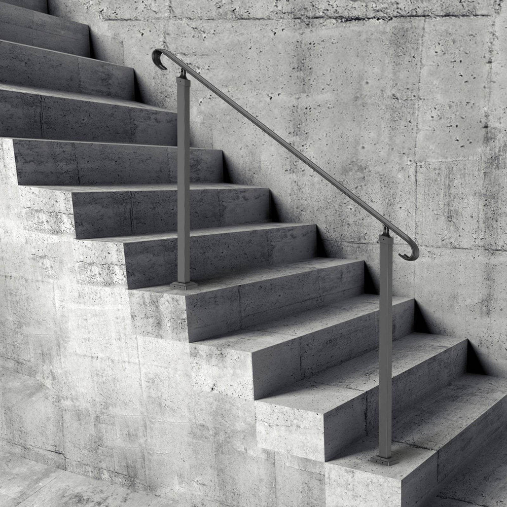 Handrails For Outdoor Steps, Fit 3-5 Steps Outdoor Stair Railing, Wrought Iron Handrail, Flexible Front Porch Hand Rail, Black Transitional Hand Railings For Concrete Steps Or Wooden Stairs - EX-STOCK Canada