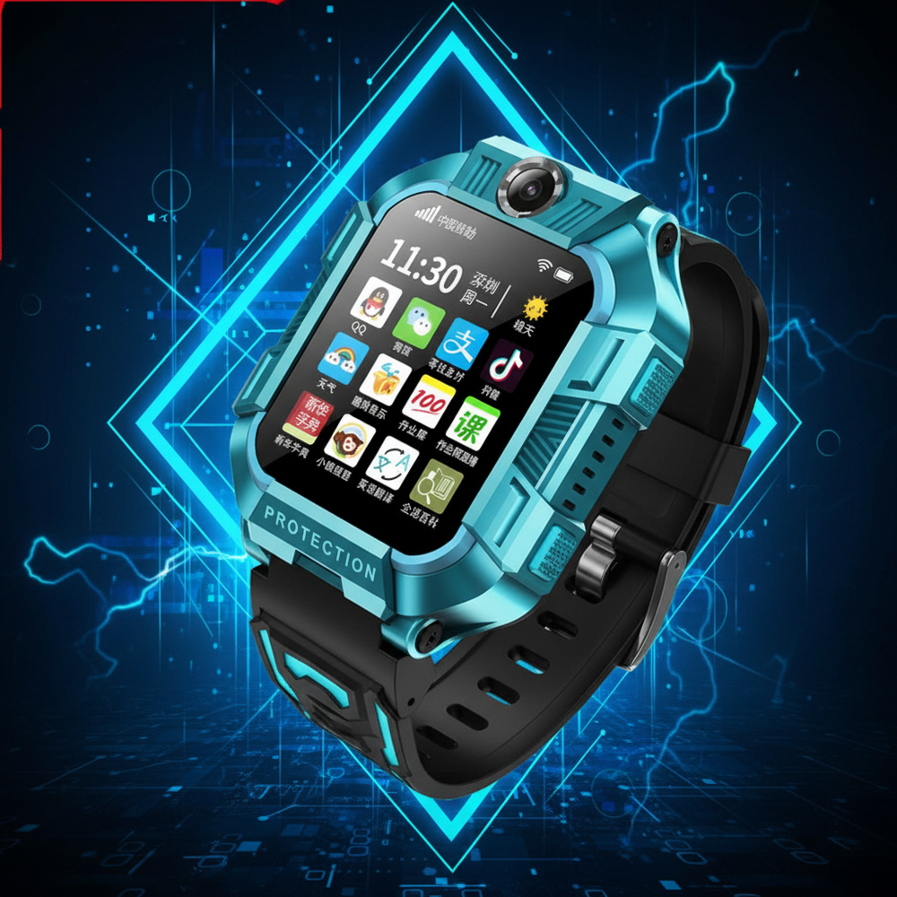 A63 Kids 4G Smart Watch – GPS, Waterproof, Camera, Green & Purple