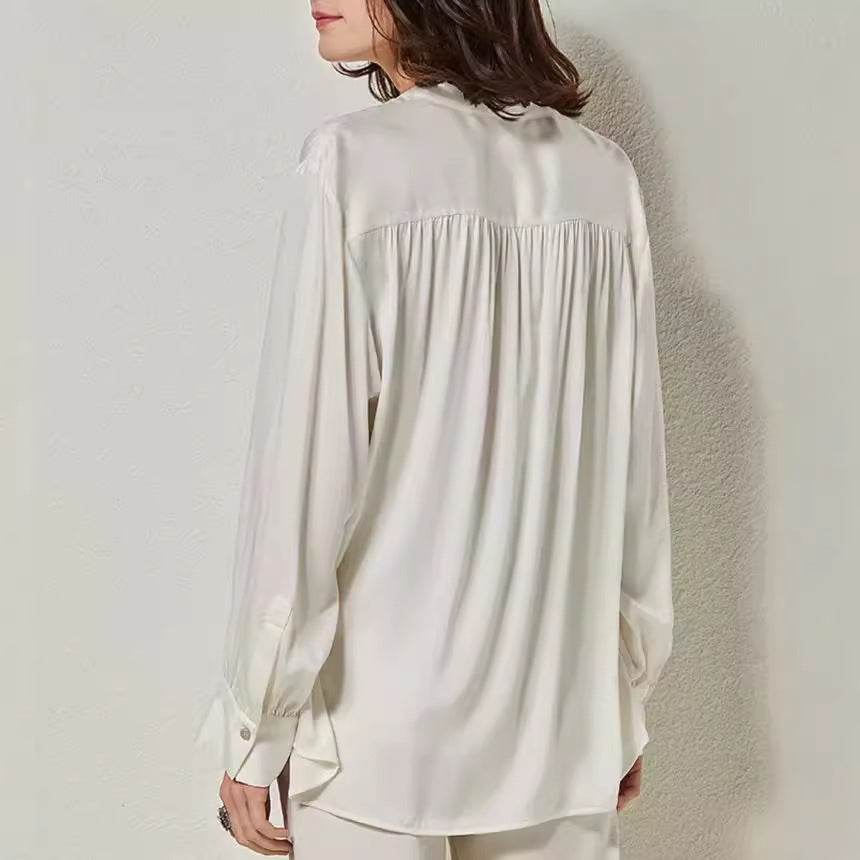 French Simplicity Loose And Lazy Style Silk Shirt For Women Autumn - EX-STOCK Canada