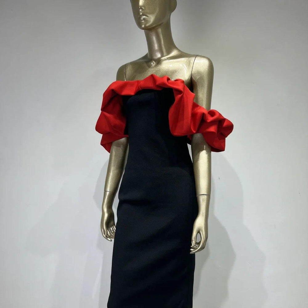 Vestito a fascia intero europeo e americano elegante con scollo a barca per festeEX-STOCK Canada