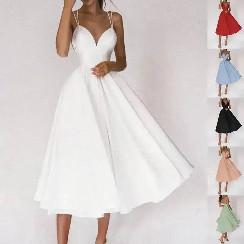 Charming V-neck Suspender Dress Summer Fashion A-Line Long Dresses For Women Sleeveless Skater Dress for Wedding cocktail evening dinner party events - EX-STOCK Canada