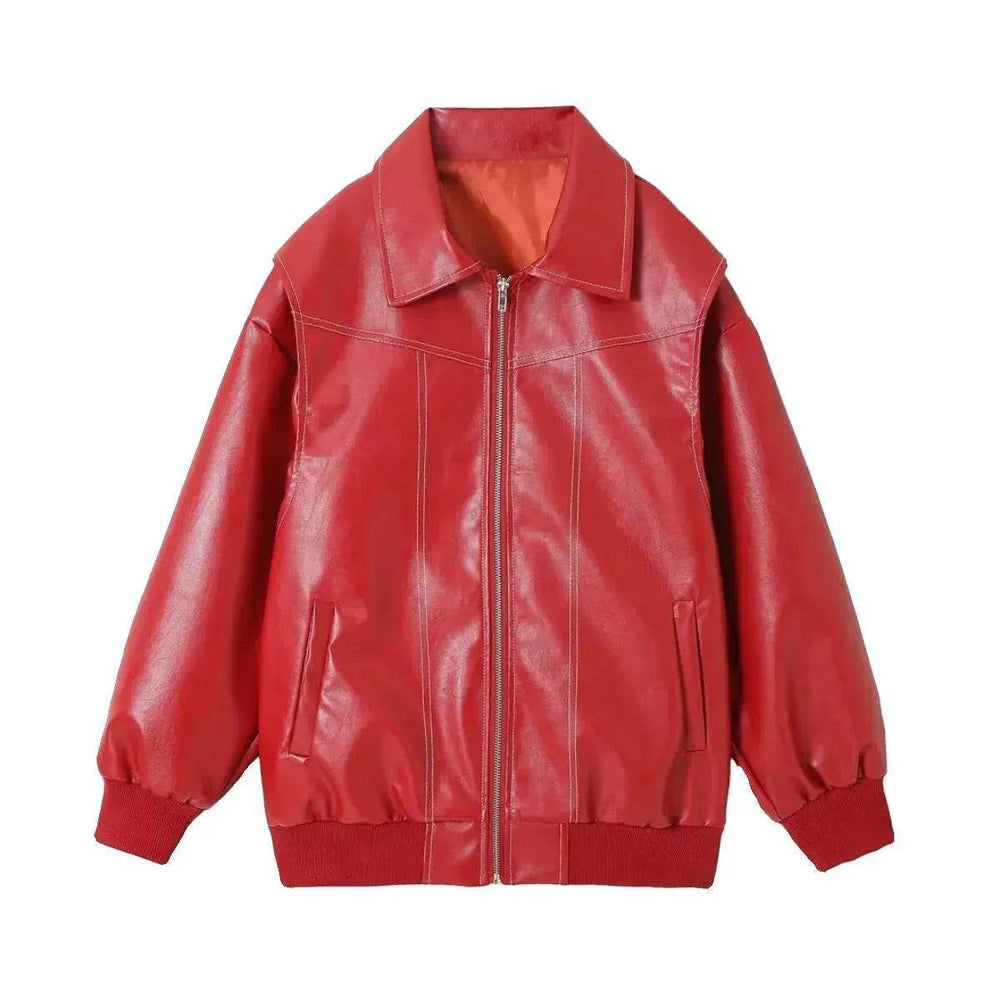 Oversized Fashion Zip-up Lapel Leather Jacket for women - EX-STOCK Canada