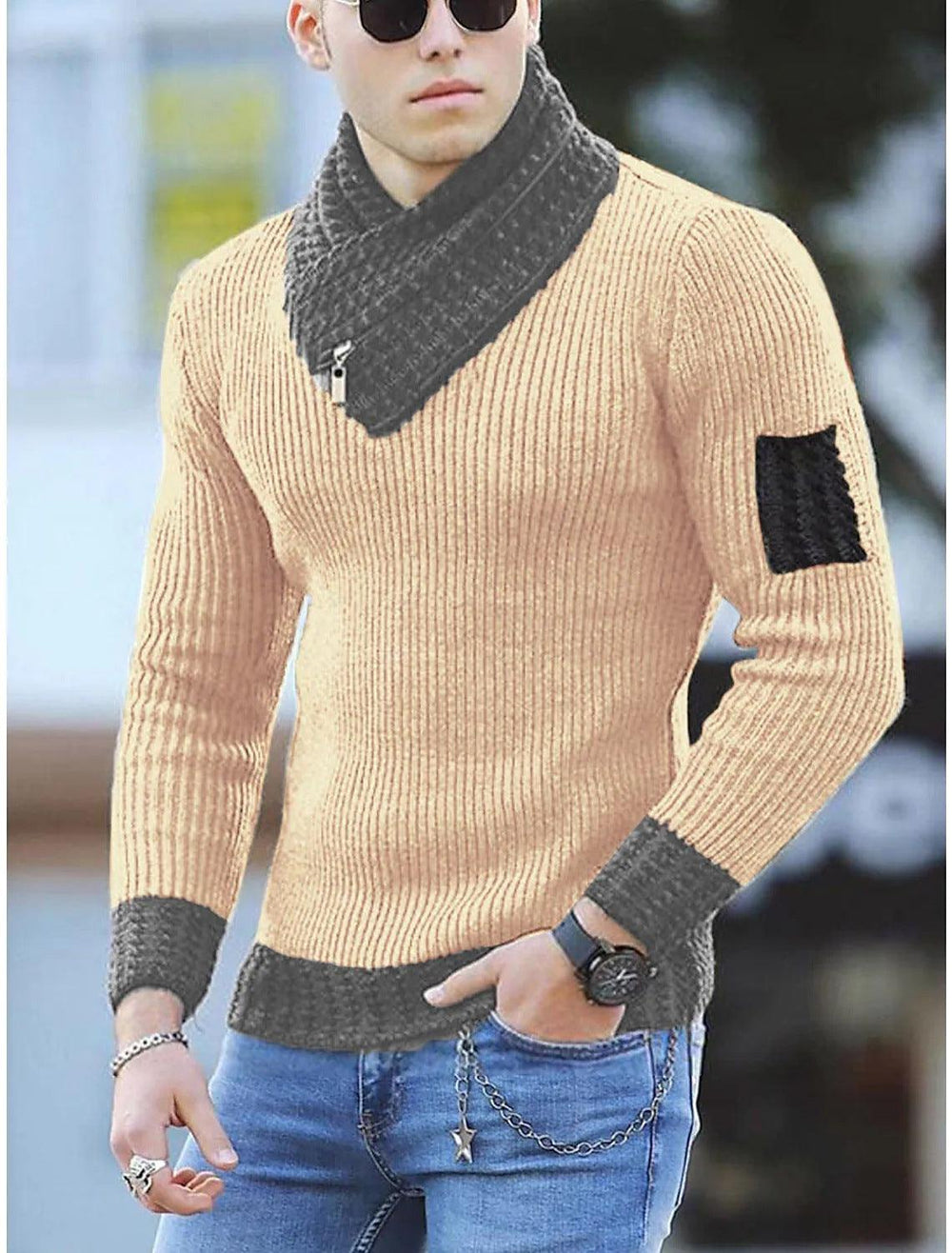 Independent Station Casual Slim Knit Pullover Long-sleeved Scarf Collar Sweater Men's EX-STOCK Canada