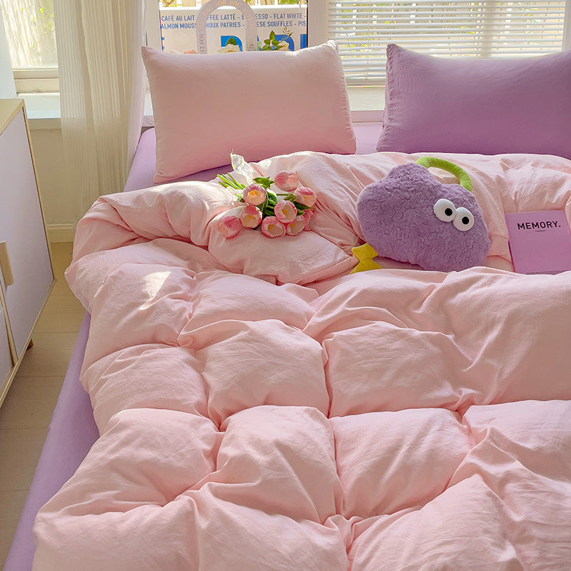 Class A Washed Cotton Four-piece Set Pure Color Duvet Cover Sheets EX-STOCK Canada