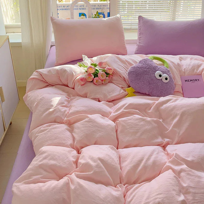 Class A Washed Cotton Four-piece Set Pure Color Duvet Cover Sheets EX-STOCK Canada