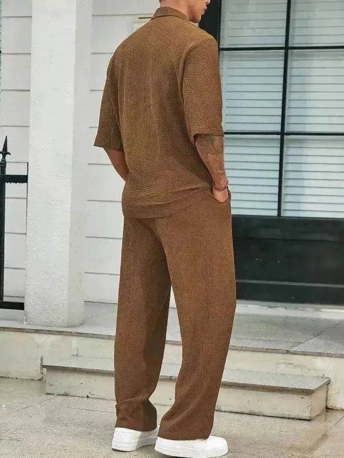 Men's Casual summer 2 piece Pant sets Short sleeved Top and Straight leg pant - EX-STOCK Canada