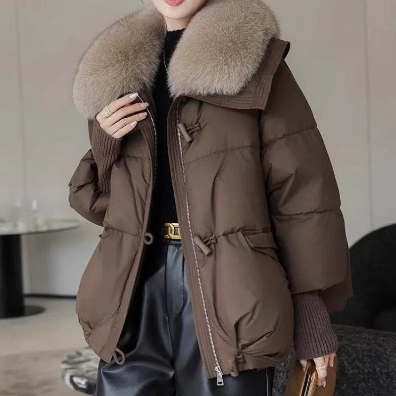 Women Cotton-padded Down Jacket Fur Collar Thick Puffer Winter Coat - EX-STOCK Canada