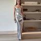 2024 Woman Fashion French High Feeling Silver Sequins Halter Sheath Dress Light Luxury Dinner Year Sexy Long Dresses EX-STOCK Canada