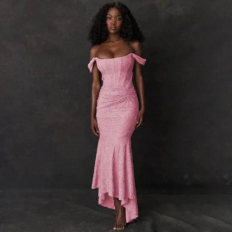 Fashion Off-neck Tube Top Stitching Hip Fishtail Dress for women. - EX-STOCK Canada