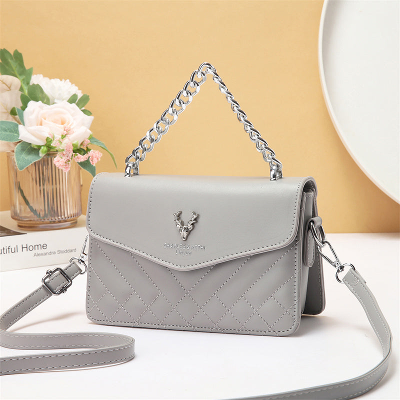 Soft Blush Quilted Mini Bag - Retro Style Casual Handbag Waterproof Minimalist Single Shoulder Wide Strap PU Polyester Lining Stylish Thick Chains EX-STOCK Canada