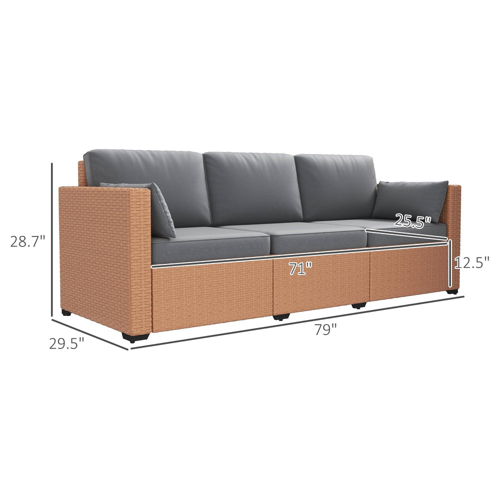 Sofá de patio de mimbre PE con asiento profundo para exteriores con cojines removibles, sofá de ratán de 3 plazas, muebles de exterior para balcón, terraza, jardín y alrededor de la piscina, color arenaEX-STOCK Canada