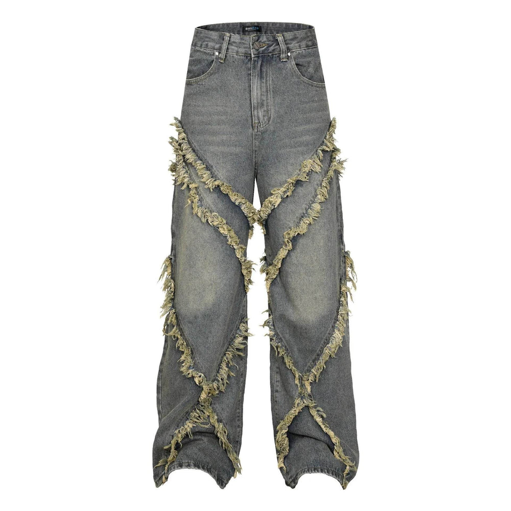 Wash Distressed Stitching Baggy Jeans Pant With Whiskers Same Style For Men And Women - EX-STOCK Canada