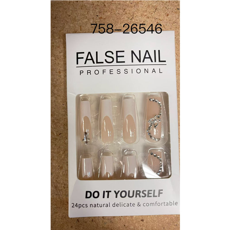 24 PCS White Flower Diamond Butterfly Nail Art, Long Length Long Water Pipe Fake Nails,Square Head Nail Tips False Nail EX-STOCK Canada