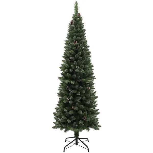 6ft Artificial Pencil Christmas Tree With 618 Branches, Pinecones, Metal Stand, Realistic Xmas Tree For Home EX-STOCK Canada