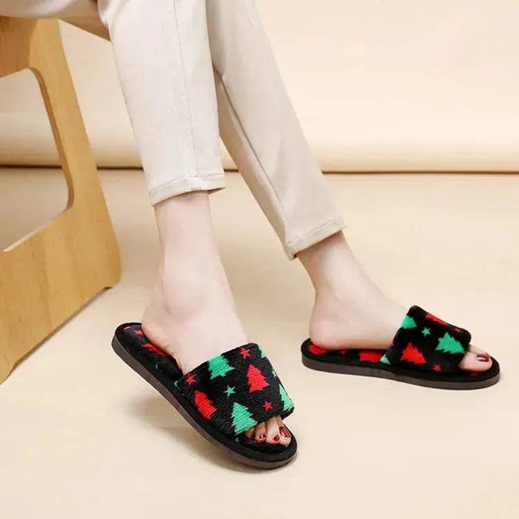Christmas Tree Home Slippers Fashion Floor Bedroom Open-toe Plush Slippers For Women Fuzzy House Shoes - EX-STOCK Canada