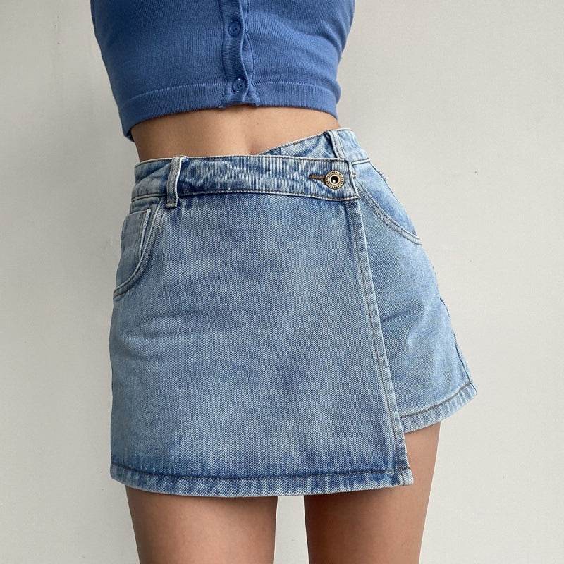 Elegant Anti-exposure Irregular Mini Denim Skirt - EX-STOCK Canada