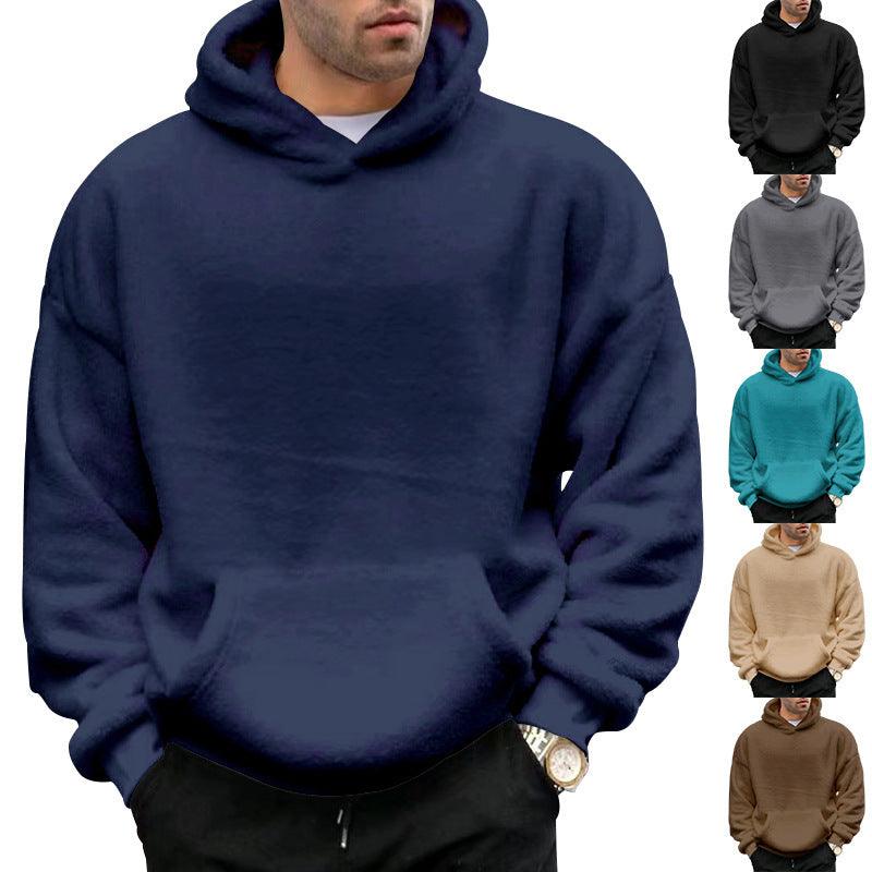Doppelseitiger Samt-Kapuzenpullover Herren Plüsch-Sweatshirt mit TaschenEX-STOCK Canada