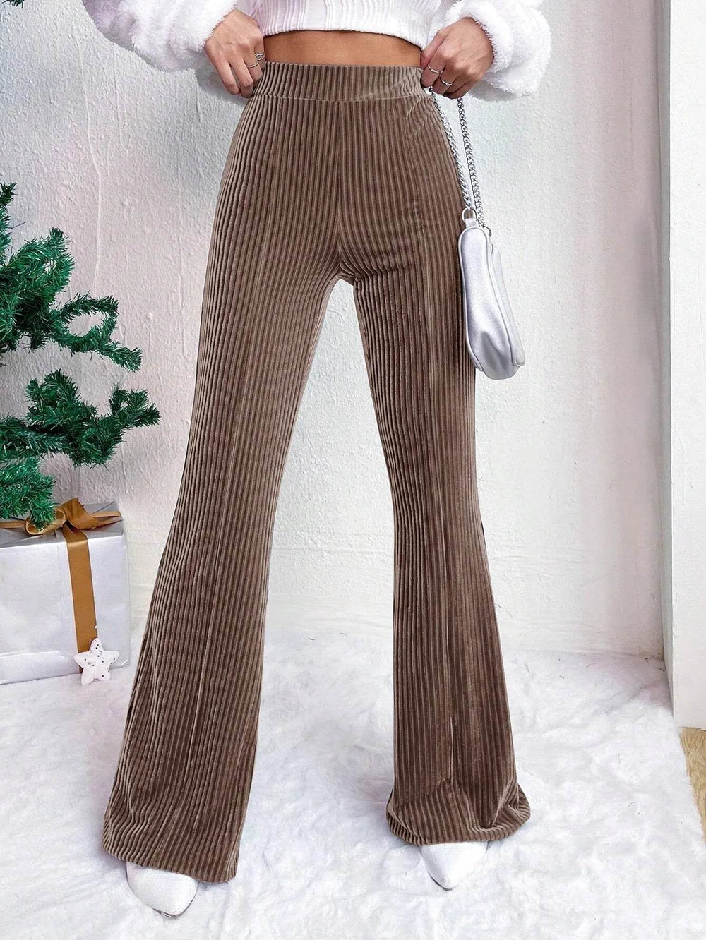 High Waist Lamp Wick Corduroy Bell-bottom Pants Wide Leg Women - EX-STOCK Canada