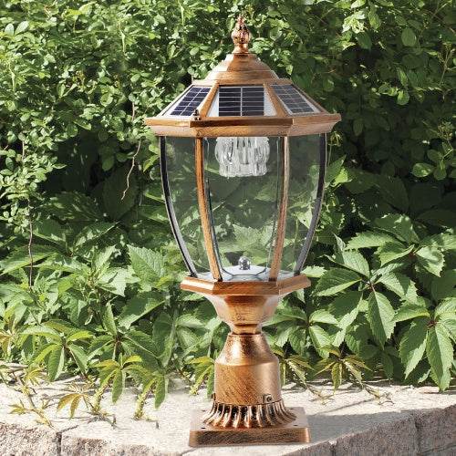 Vintage Gold Solar Pillar Headlight With Dimmable LED 1-Pack Outdoor Landscape Pathway Light - EX-STOCK Canada