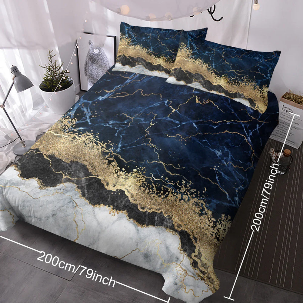 Chic Marble Bedding White Marble Gilded Navy Blue Duvet Cover Set Trendy Printed Design Bed Quilt Cover Set King 1 Duvet Cover 2 Pillowcases EX-STOCK Canada