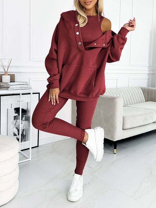 3pcs Women Hoodie Athleisure Outfit set sweatsuit set - EX-STOCK Canada
