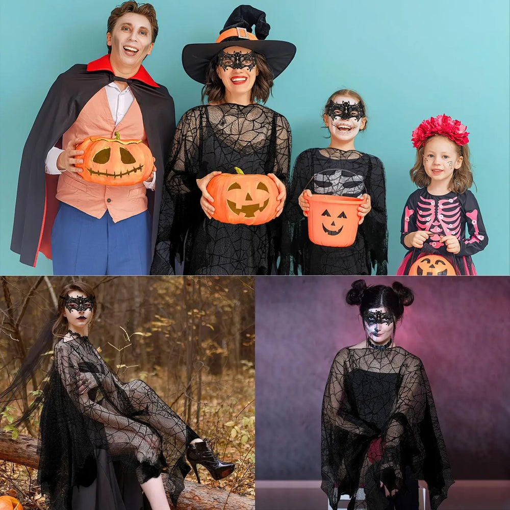 2 Pcs Halloween Poncho For Women Black Bat Spider Web Poncho And Lace Mask Masquerade Mask Halloween Party Cosplay Costume Accessory Day Of The Dead Costume,Cannot Be Listed On Amazon Platform - EX-STOCK Canada