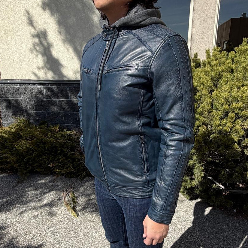 Giacca in pelle da uomo BOL con cappuccio e collo a scatto
