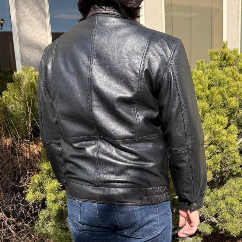 BOL Men's Double Collar Leather Bomber Jacket