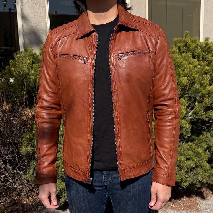 BOL Herren Lederjacke mit Reißverschlusstasche