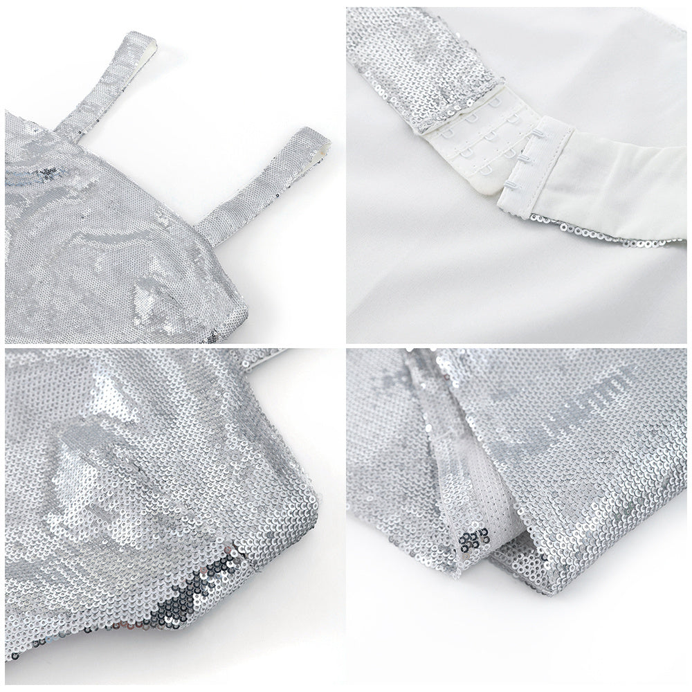 2024 Woman Fashion French High Feeling Silver Sequins Halter Sheath Dress Light Luxury Dinner Year Sexy Long Dresses EX-STOCK Canada