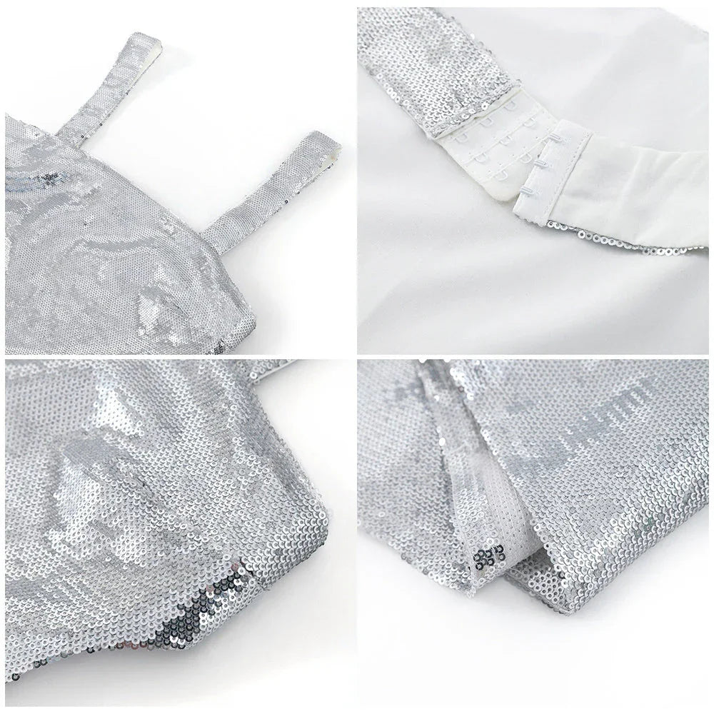 2024 Woman Fashion French High Feeling Silver Sequins Halter Sheath Dress Light Luxury Dinner Year Sexy Long Dresses EX-STOCK Canada