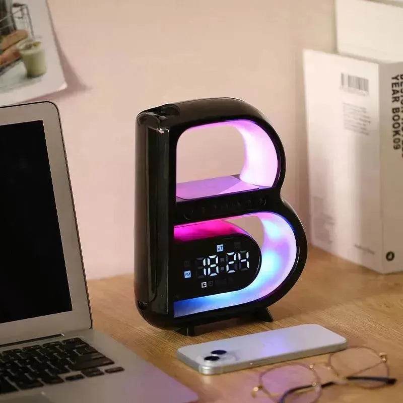 2025 New B-Shaped Portable Bluetooth Speaker Multifunctional Smart Music Rhythm LED Lighting Phone Wireless Charger TF Card AUX Input Standard Mode - EX-STOCK Canada