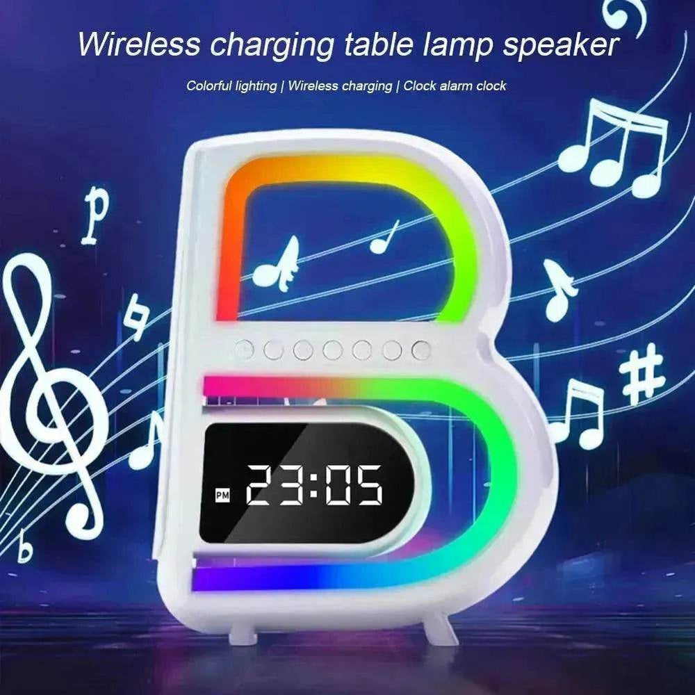 2025 New B-Shaped Portable Bluetooth Speaker Multifunctional Smart Music Rhythm LED Lighting Phone Wireless Charger TF Card AUX Input Standard Mode - EX-STOCK Canada