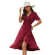 2025 Summer Solid Color Long Short Sleeve V-neck High Waist Tied Midi Dress - EX-STOCK Canada