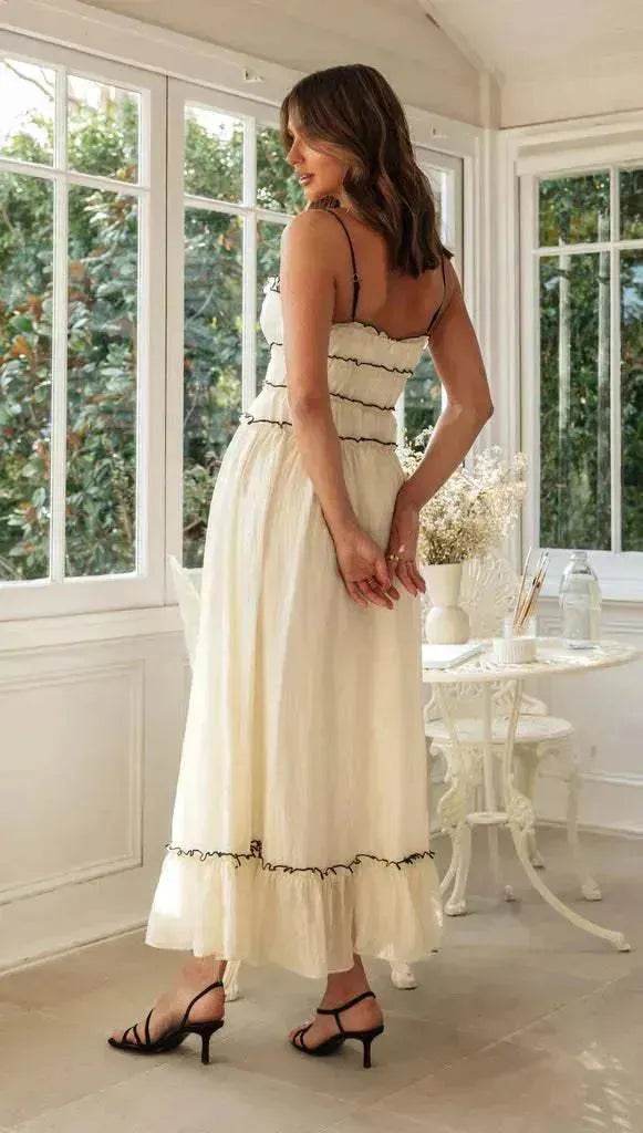 2025 Summer Suspender Spaghetti Strap Long Dresses With Bow Pleat Design Fashion Sweet Bow Beach Dress For Womens Clothing - EX-STOCK Canada