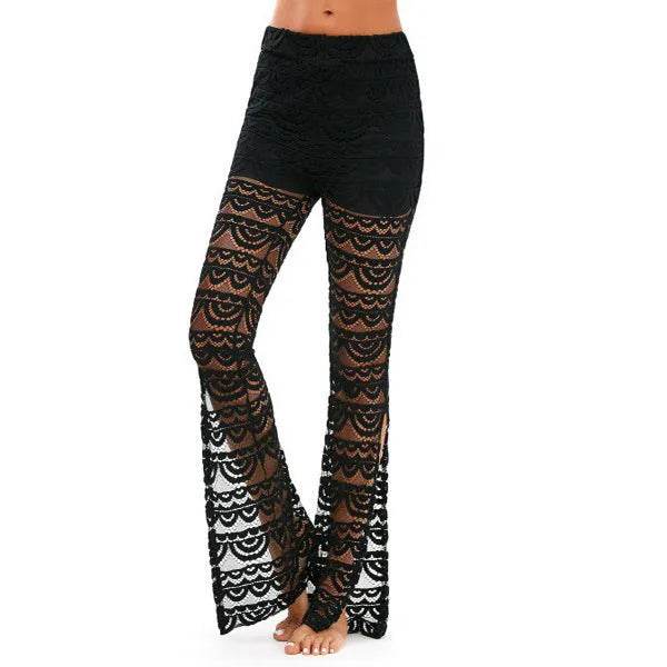 Summer Women Elegant Patchwork Sheer Pants Sexy Lace Trouser Pantalon Party Clubwear - EX-STOCK Canada